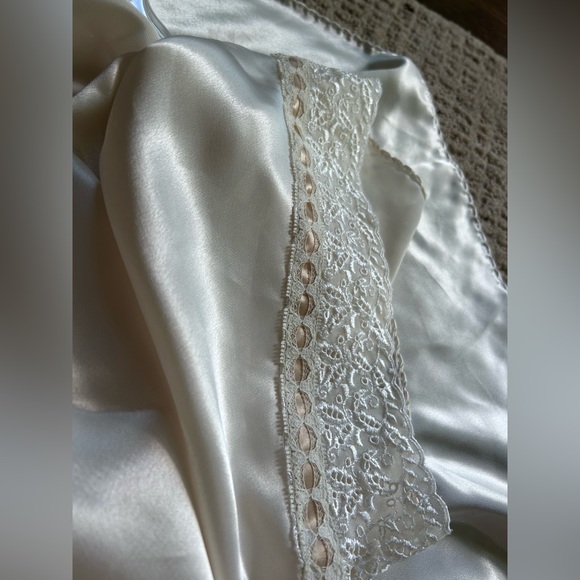 VINTAGE VAL MODE 90s Satin Lace Trim Kimono Layer Fairy Coquette Bridal Size S - Picture 14 of 16